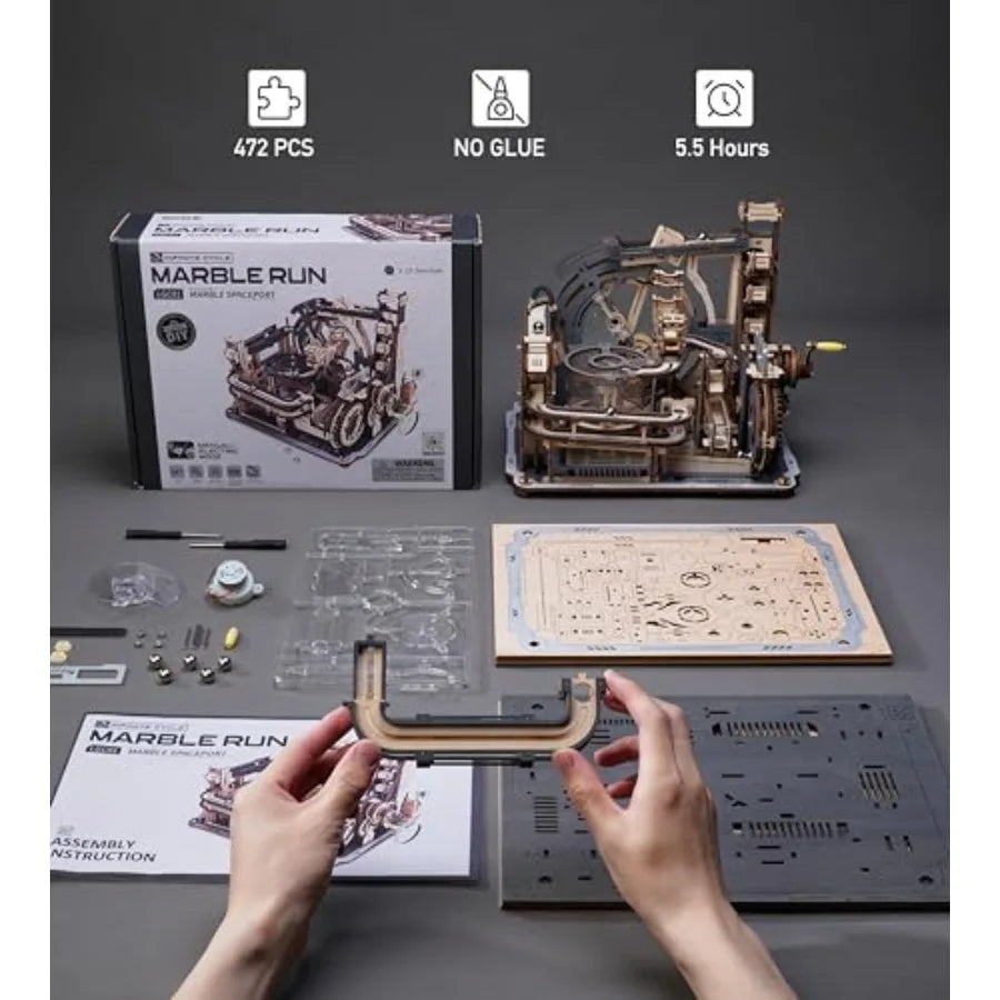 Motorized Wooden Puzzles for Adults - 3D Puzzles for Adults LGC01 Marble Spaceport - Wooden Marble Run Model to Build - Space/S