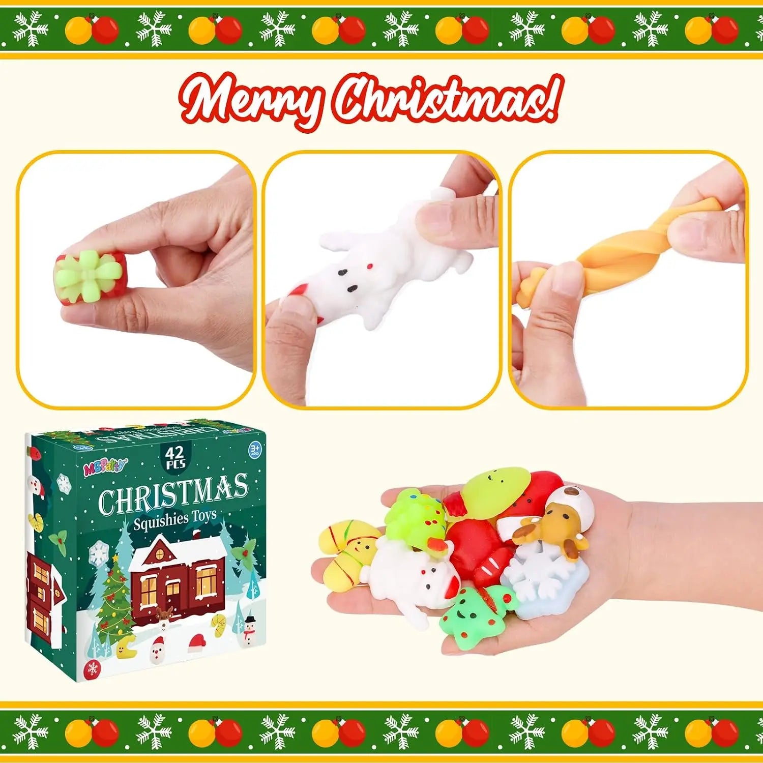 42-Pack Christmas Squishies Stocking Stuffers — Mochi Fidget Bulk Set