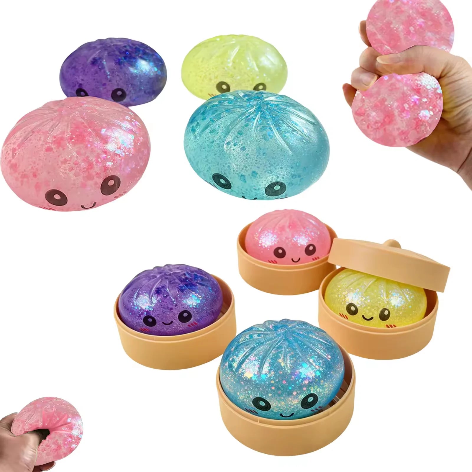 Mini Flash Glitter Dumpling Squeeze Ball — Slow Rebound Sensory Toy