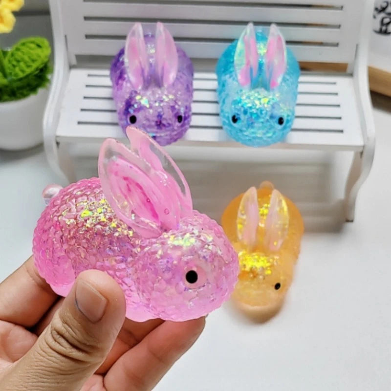 Glitter Clear Squishy Rabbit Fidget Toy — Sparkle Bunny Stress Relief