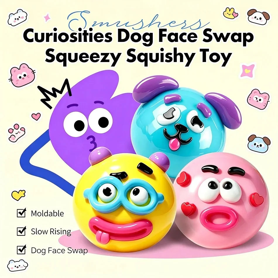 Dog Face Swap Squishy Blind Box — DIY Sensory Squeeze Toy