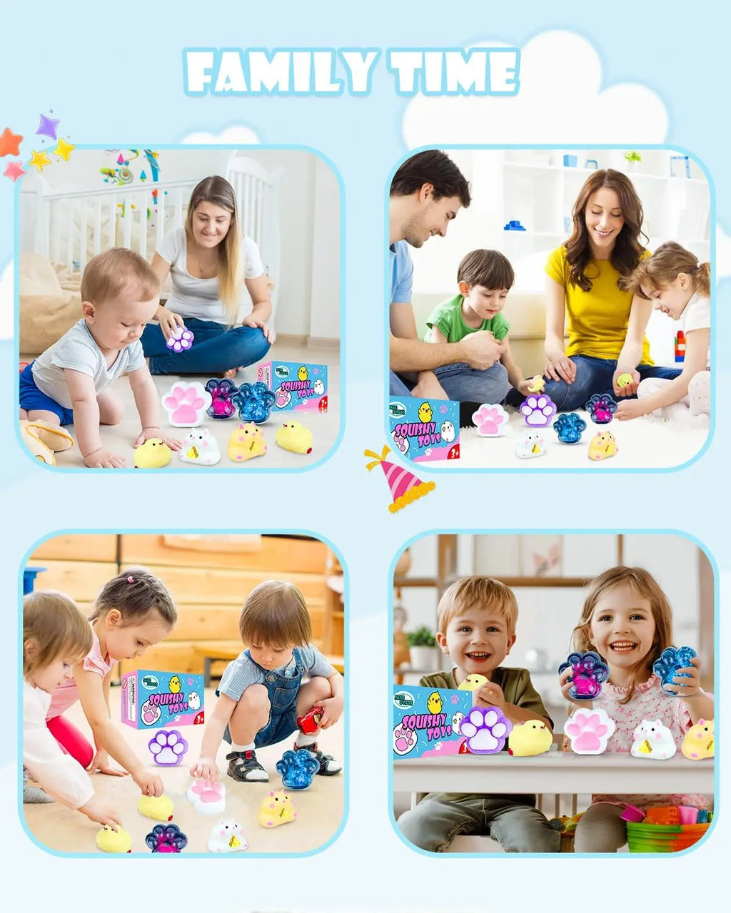 Taba Squishy Toys Pack — Cat Paws Chick Hamster Fidget Set for Kids