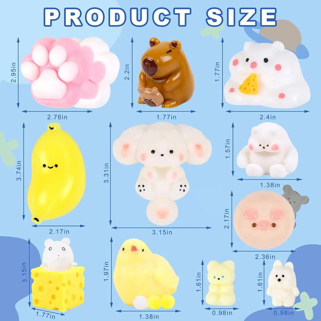 Taba Squishy Toys Kit 12-Pack — Fufu Paw Hamster Chick Dog Bear Set