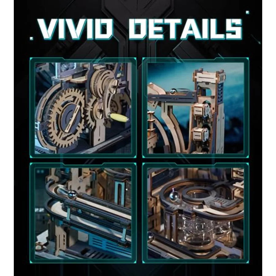 Motorized Wooden Puzzles for Adults - 3D Puzzles for Adults LGC01 Marble Spaceport - Wooden Marble Run Model to Build - Space/S