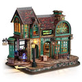 3D Wooden Puzzle Magic Bookstore with LED Lights - DIY Miniature Kit for Home Decor Display, Spellbound Bookshop in Warm Brown,