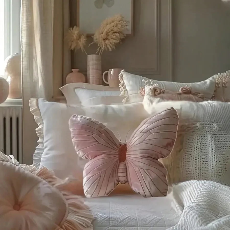 Velvet Pink Butterfly Throw Pillow