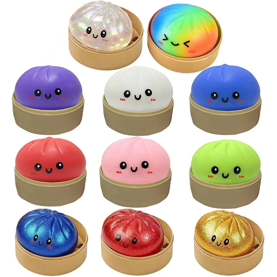 11 Styles Giant Dumpling Squeeze Toy with Bamboo Steamer