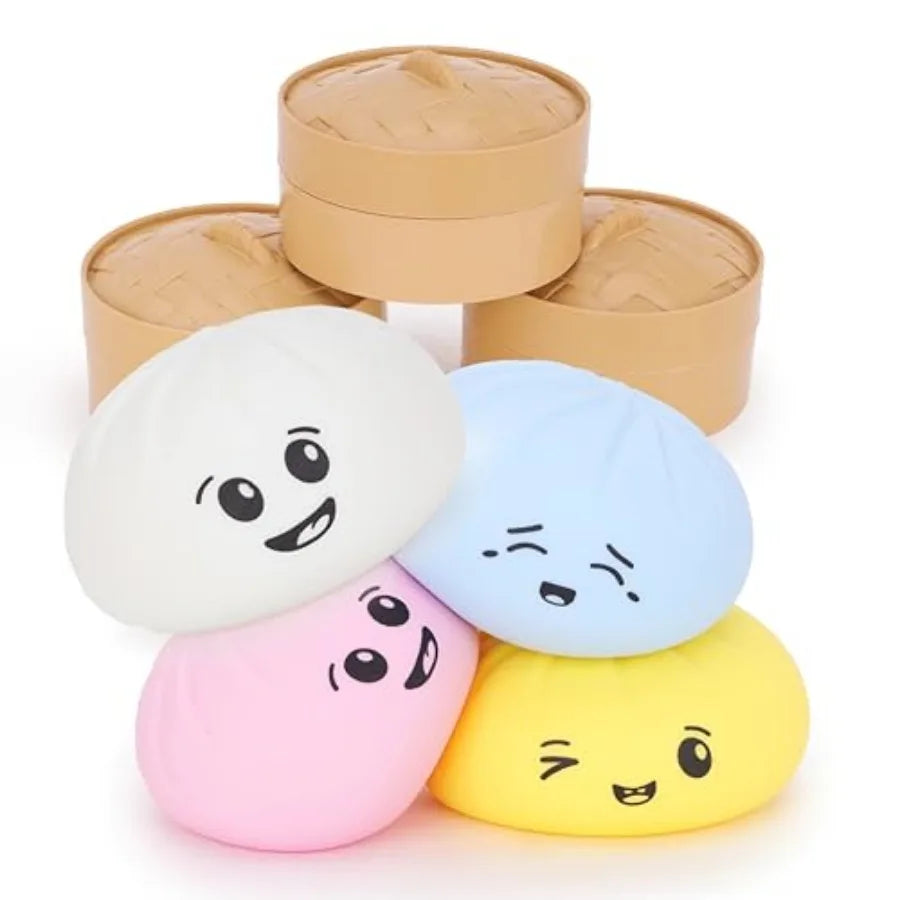Squishy Bao Dumpling Sensory Toy with Steamer Box — Ages 3+