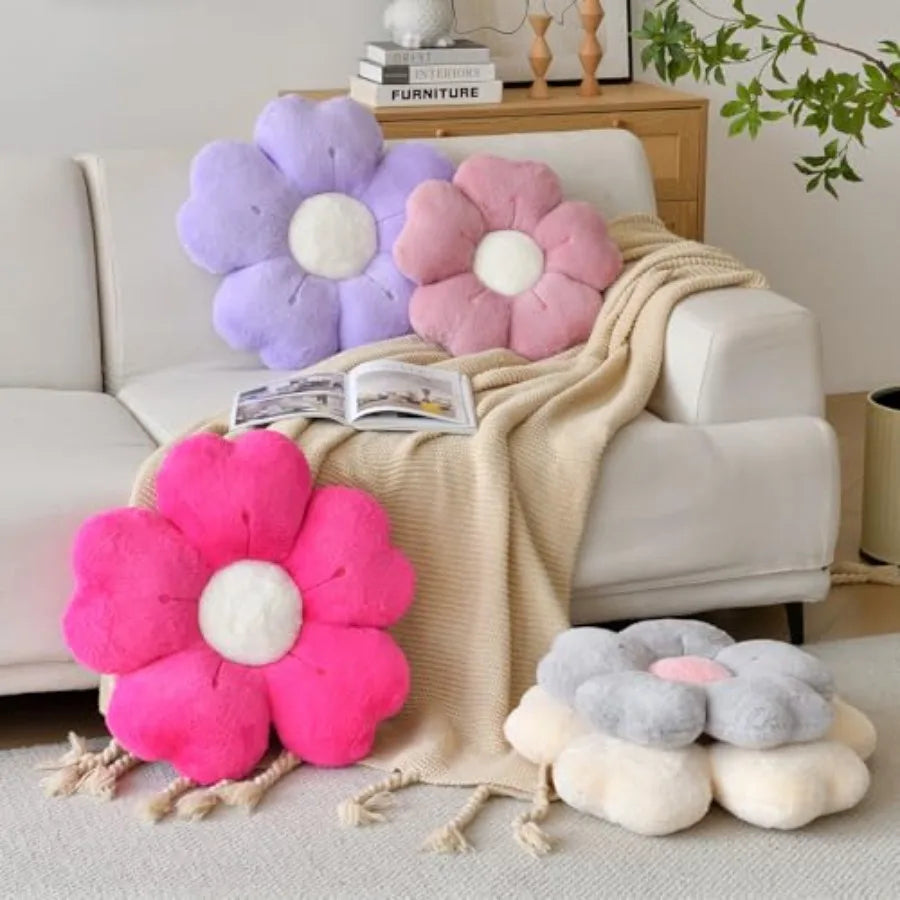 Flower-Shaped Faux Fur Pillow