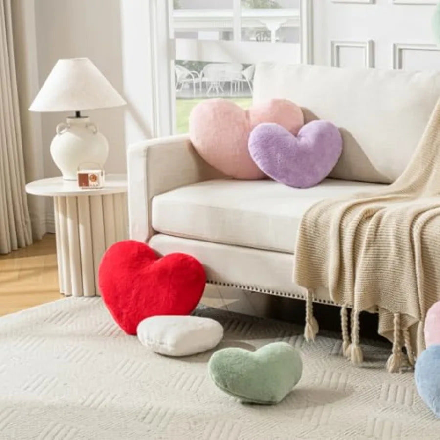 Heart-Shaped Faux Rabbit Fur Throw Pillow