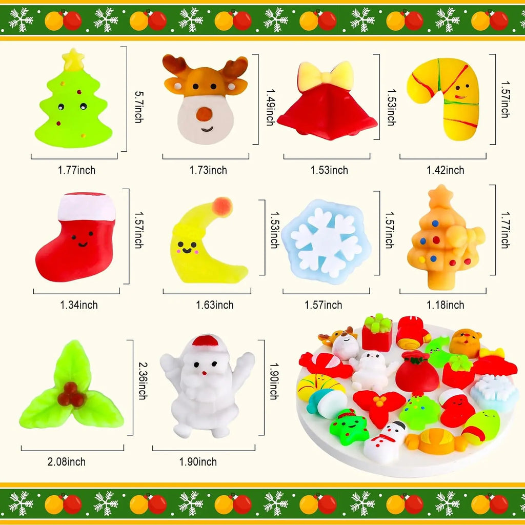 42-Pack Christmas Squishies Stocking Stuffers — Mochi Fidget Bulk Set