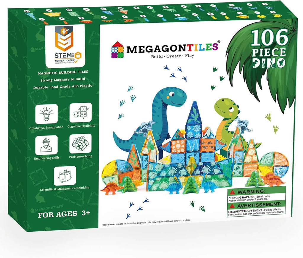 106 PCS Dinosaur Magnetic Tiles Set,Magnet Building Blocks Dino World Toys,TEM AUTHENTICATED,Magnet Tiles Animals for Toddlers B