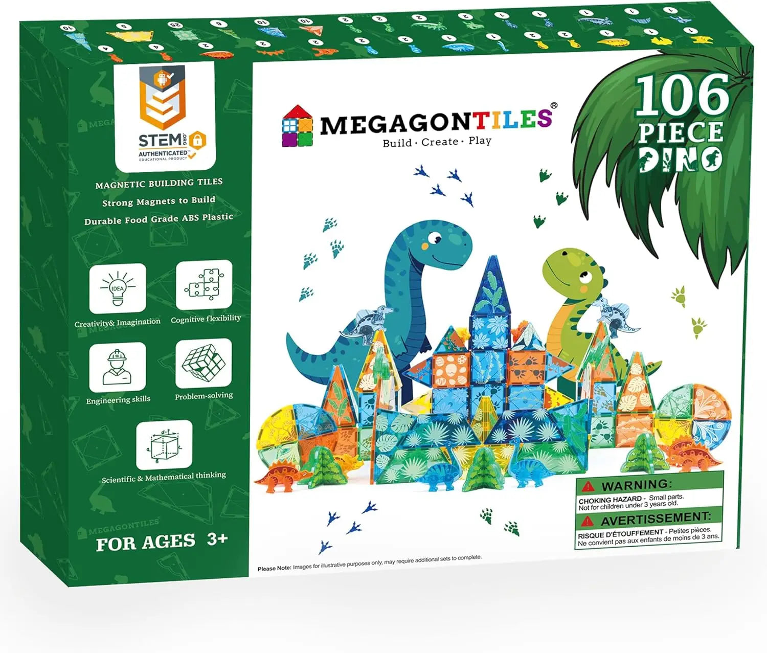 106 PCS Dinosaur Magnetic Tiles Set,Magnet Building Blocks Dino World Toys,TEM AUTHENTICATED,Magnet Tiles Animals for Toddlers B