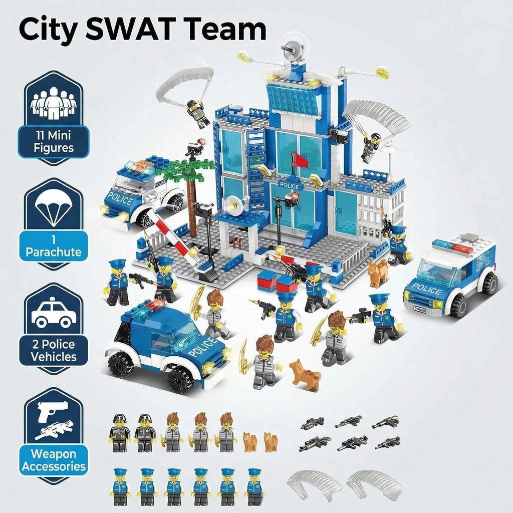 City Police Station Building Block Set Children's Educational Toys DIY Assembly Creative Small Particle Blocks Boys' Gift