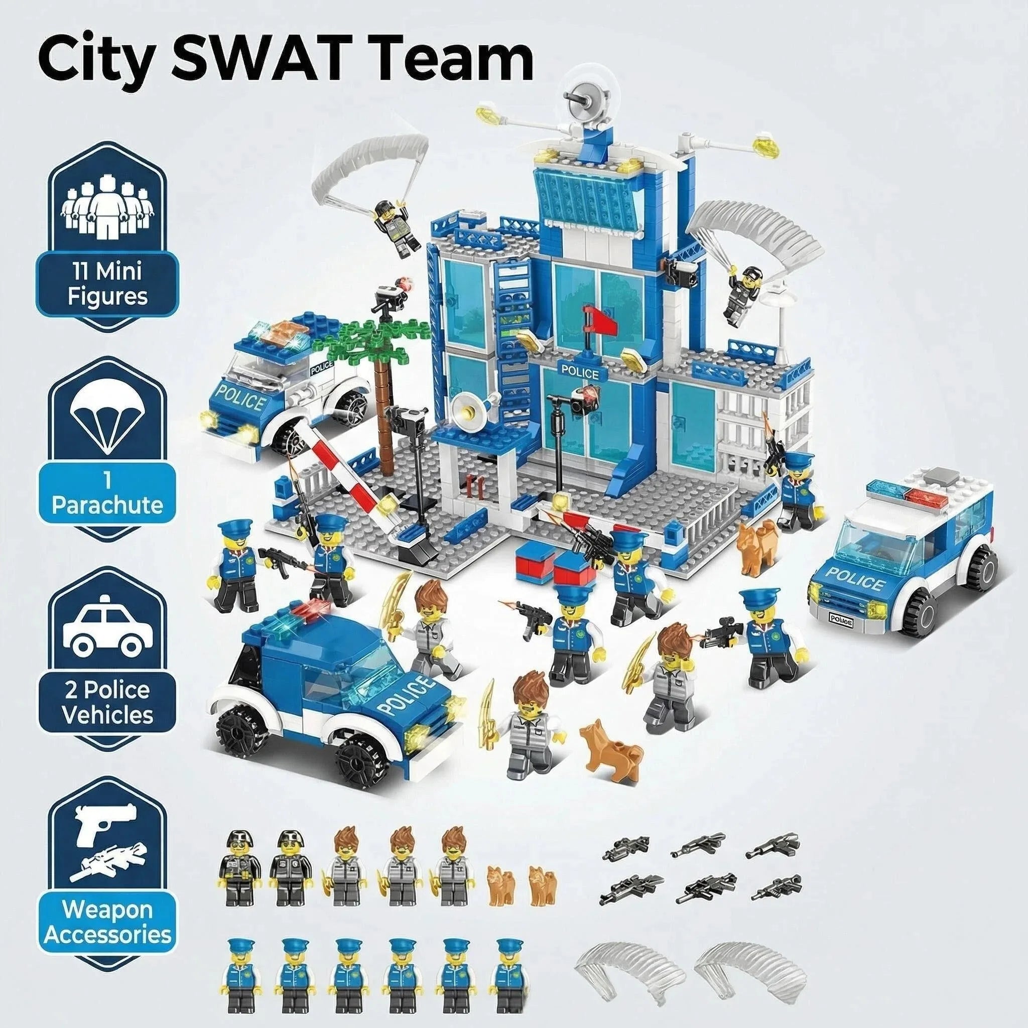 City Police Station Building Block Set Children's Educational Toys DIY Assembly Creative Small Particle Blocks Boys' Gift