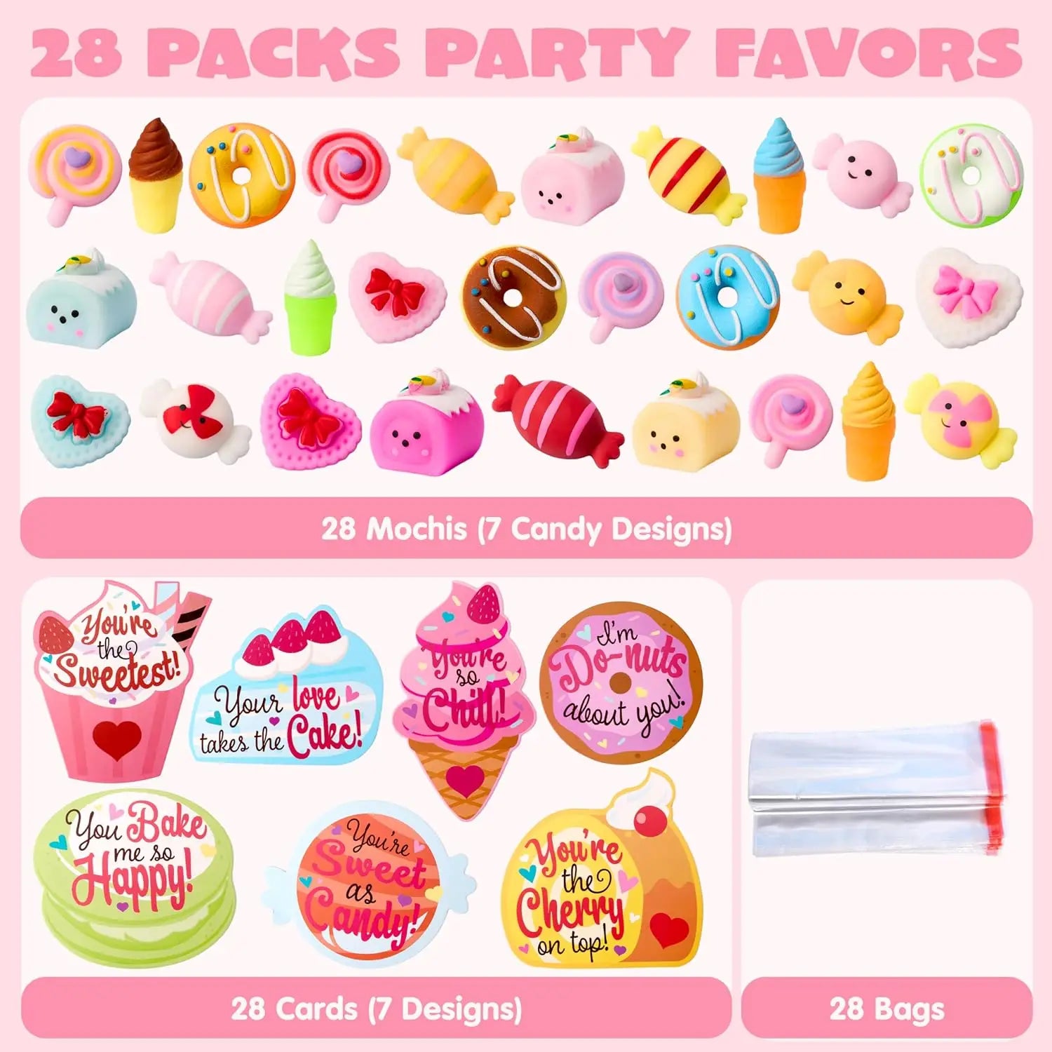 28-Pack Valentine's Day Gift Cards with Mochi Squishy Toys for Kids