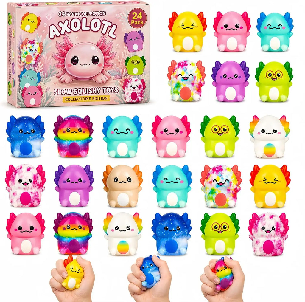 24-Pack Axolotl Squishy Toys — Soft Slow Rising Sensory Fidget for Kids