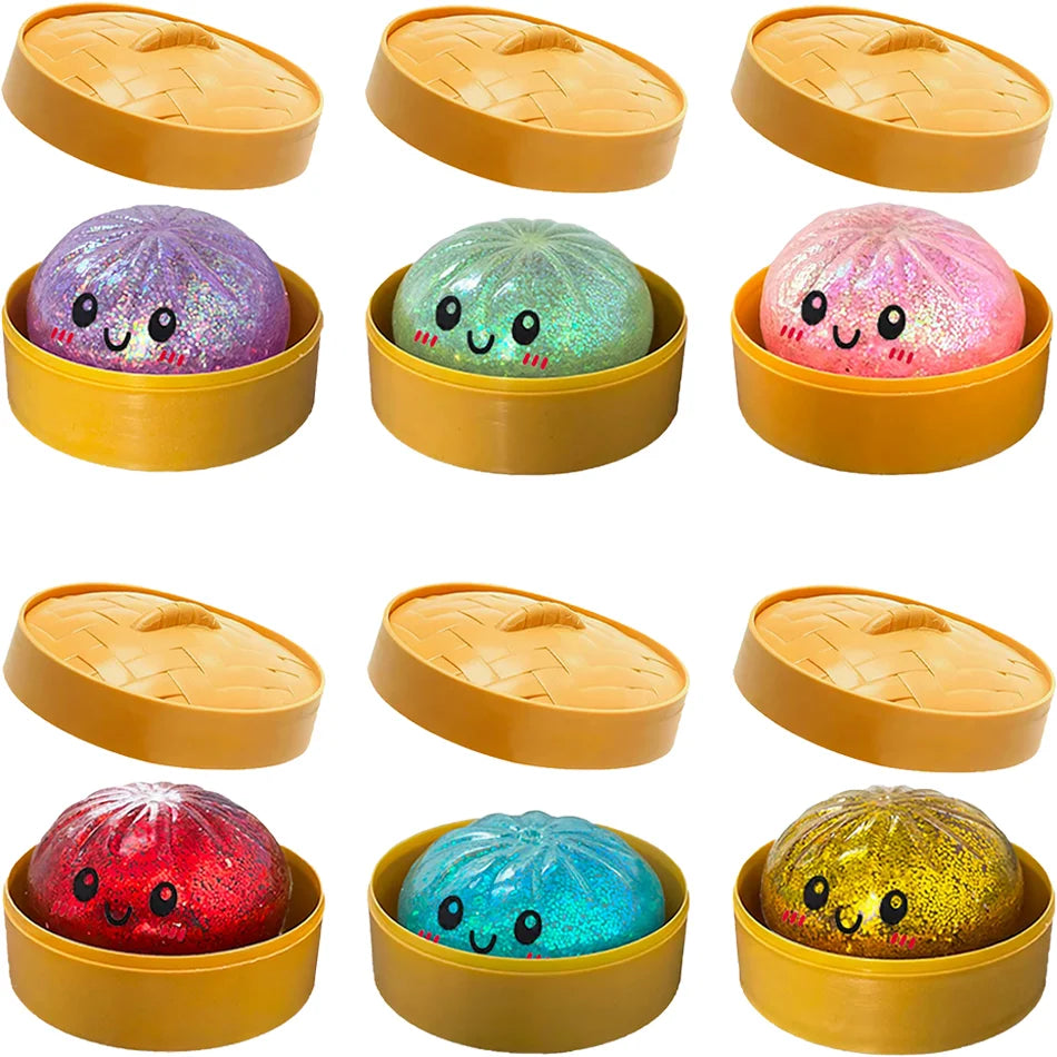Wholesale 6 Styles Glitter Dumpling Squishy with Box — Bulk Party Gift