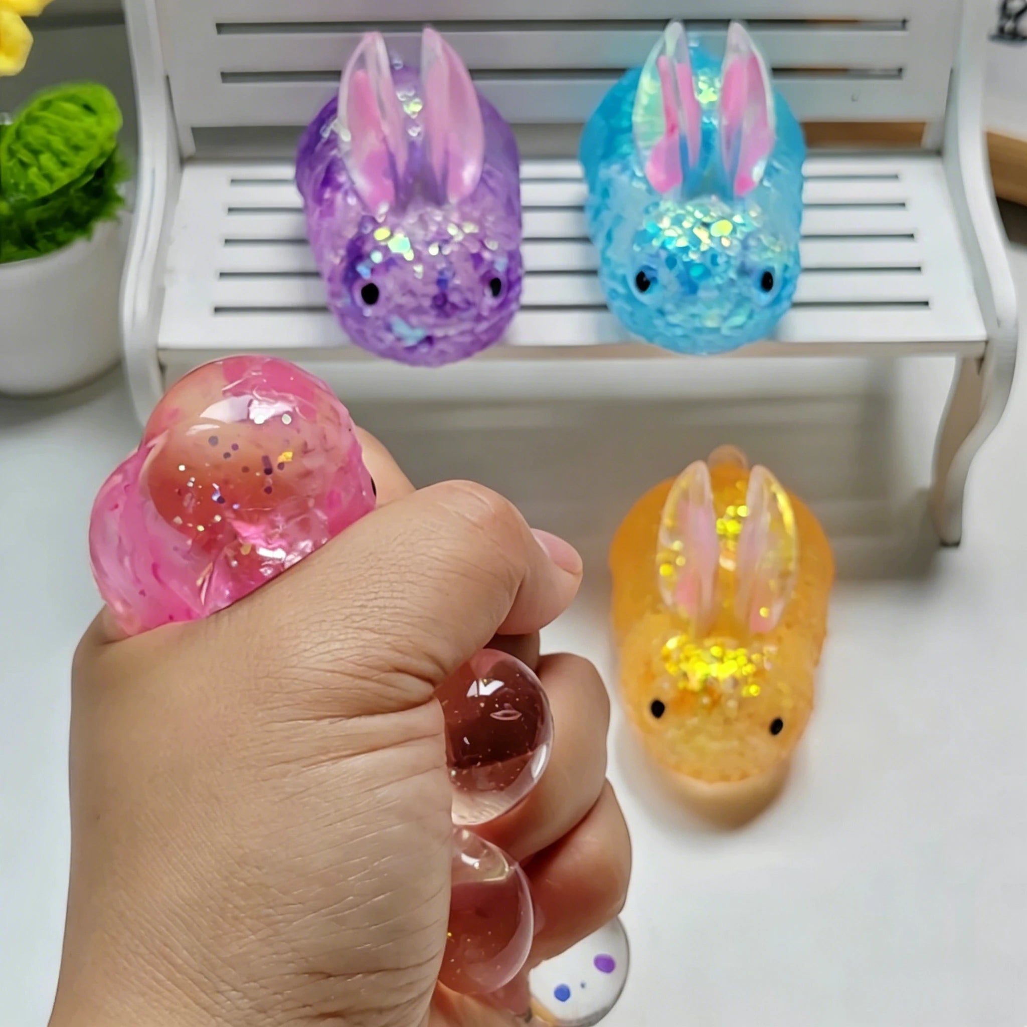 Glitter Clear Squishy Rabbit Fidget Toy — Sparkle Bunny Stress Relief